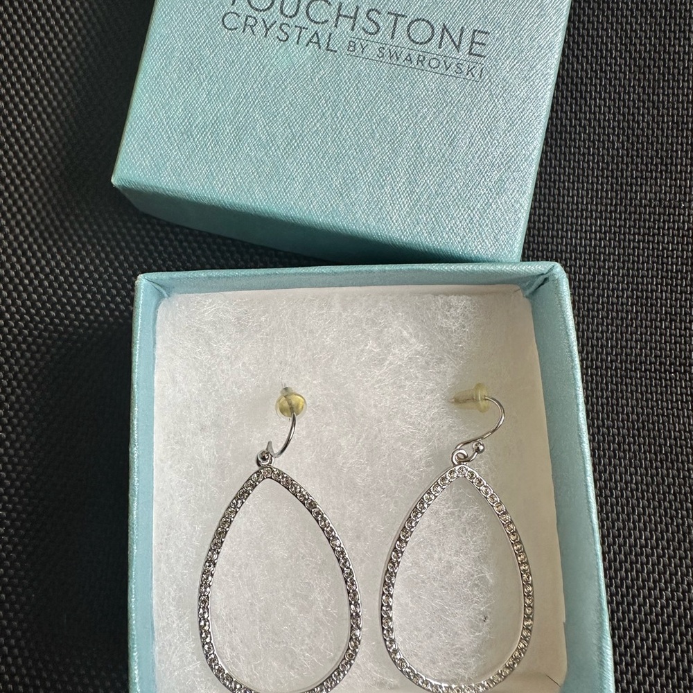Touchstone Crystal Silver Sparkling Teardrop Earrings